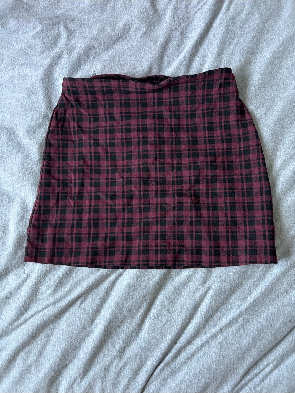 Simons Burgundy and Black Plaid Mini Pencil Skirt